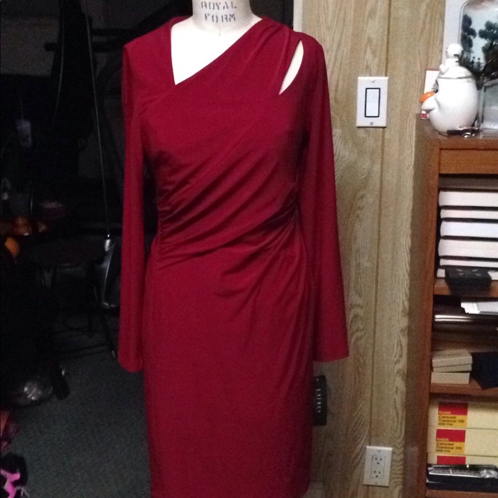 Lauren Ralph Lauren asymmetrical vneck dress red 8